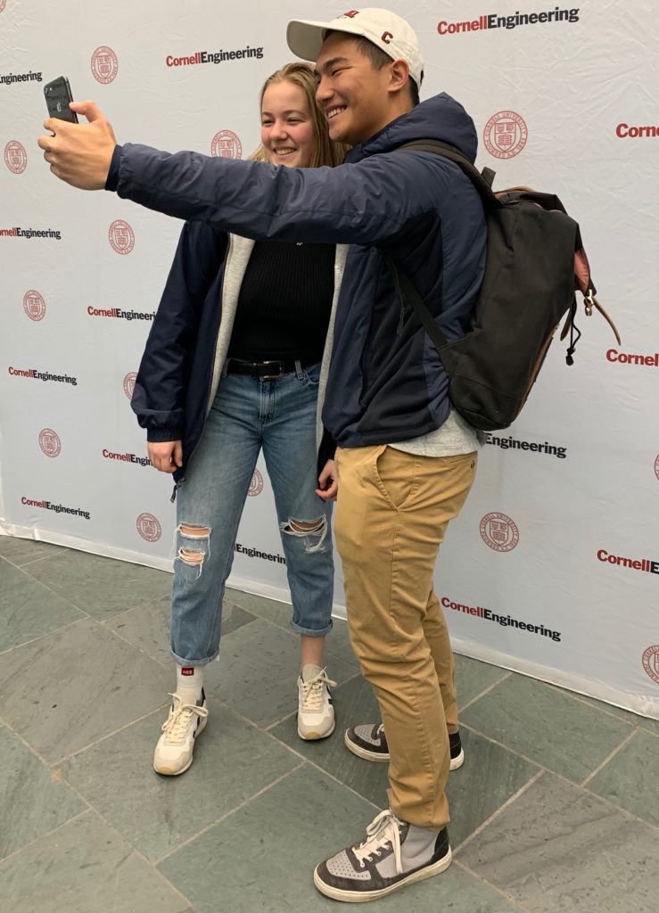 Students in the College of Engineering were invited to take a selfie at the Giving Day table in Duffield Hall.