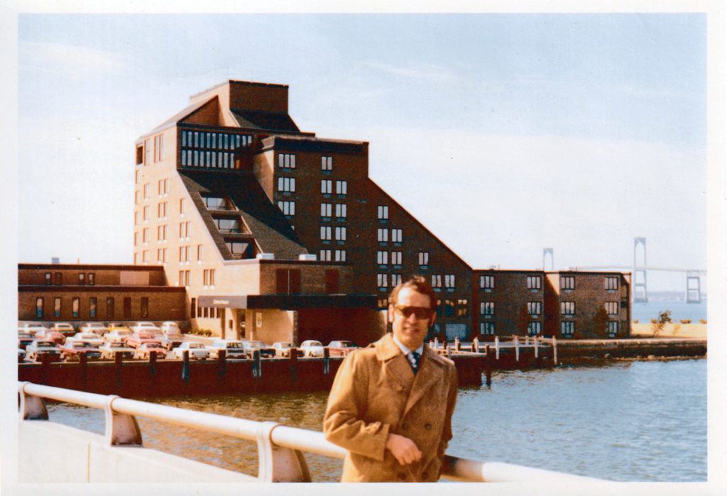 Androulakis in front of the Hilton Inn, in Newport, Rhode Island, where he worked after graduating from Cornell.