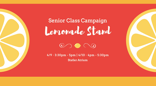 Graphic for email blast inviting seniors to the SCC lemonade stand event.