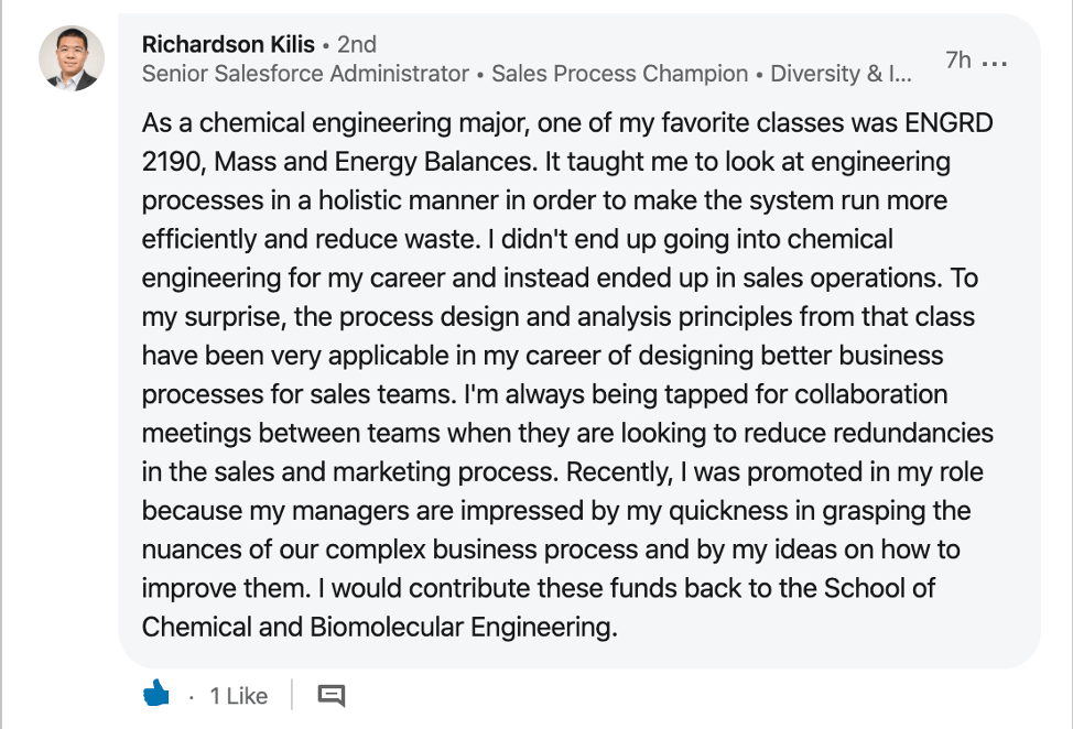 Richardson Kilis ’09 won an extra $1,500 for Engineering