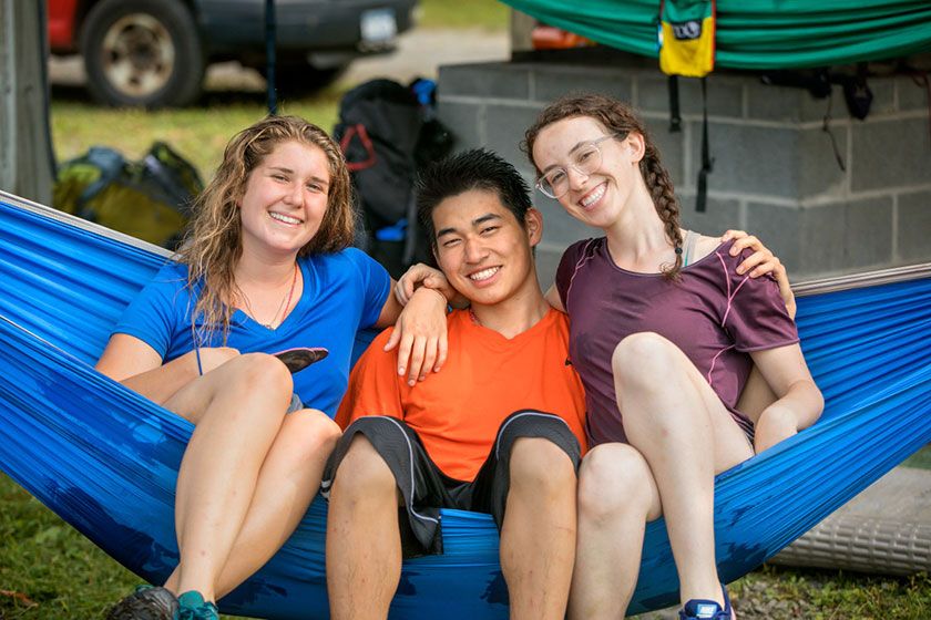 Students in a hammock