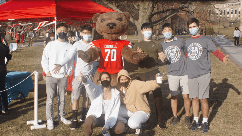 students wearing masks with Touchdown 