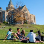 Students study and socialize on Libe Slope