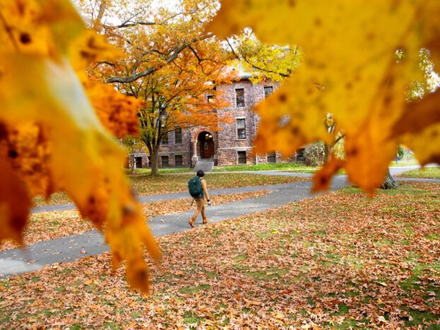 Student on campus in fall
