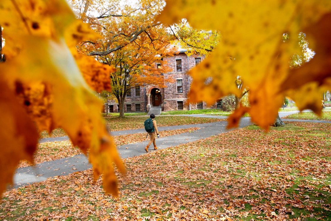Student on campus in fall