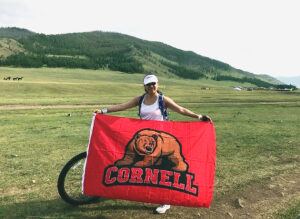 Becky representing the Cornell Club of Hong Kong at a charity bike ride in Mongolia in 2018