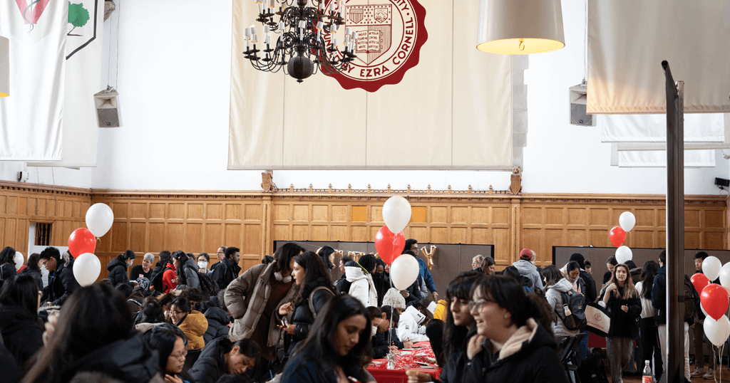 Students from all over campus gather and connect at a university-wide Giving Day celebration at Willard Straight Hall