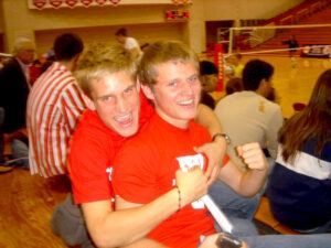 Colby Heiman '13 and Austin Heiman '11 at a Big Red volleyball game on campus in 2008