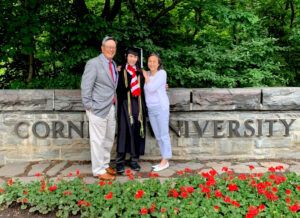 Nelson Lam, Chris Lam ’21, and Tina Lee [Lam] ’82, MEng ’83 at Chris’s Cornell graduation in May 2021