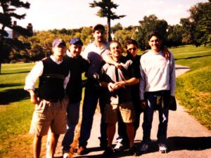 Enrique and friends return to campus in 1999: (L to R) Enrique Vila-Biaggi ’94, MEng ’95; Hugo Olivera ’92, MBA ’94; Guillermo Marxuach ’93; Jose Fernando Vazquez ’98; Ricardo Rivera ’93, MEng ’94; Alberto Lazaro ’95