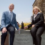 Irwin '54, BEE '56, and Joan '54 Jacobs at the Foremost Benefactor wall below McGraw Tower in May 2009