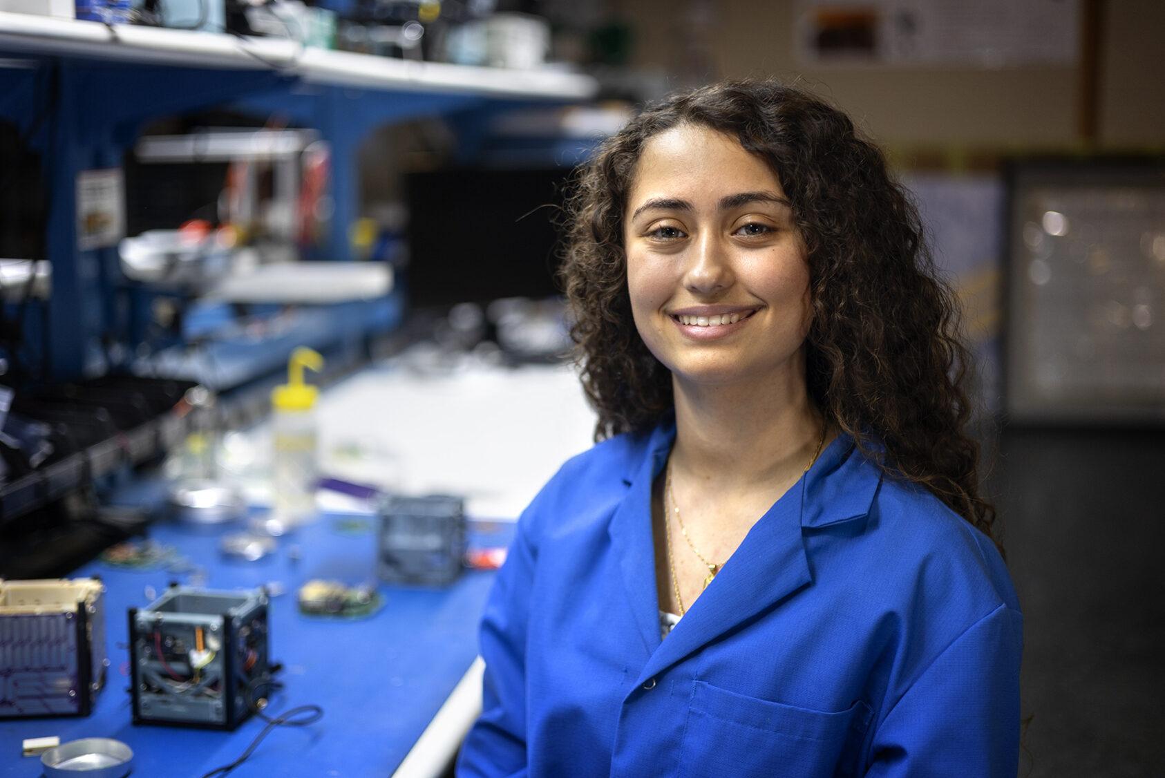 Verena Padres '26 pictured in the Space Systems Design Studio Lab, Rhodes Hall.