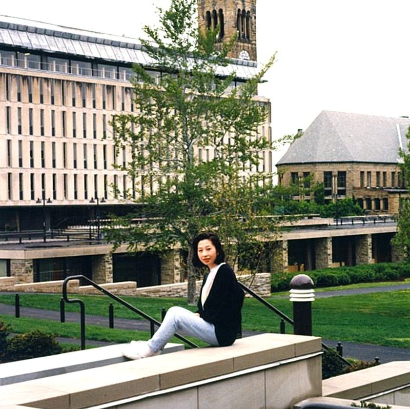 Yahlin in front of Olin Library in 1986