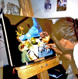 David painting an imagined broken still-life in his studio