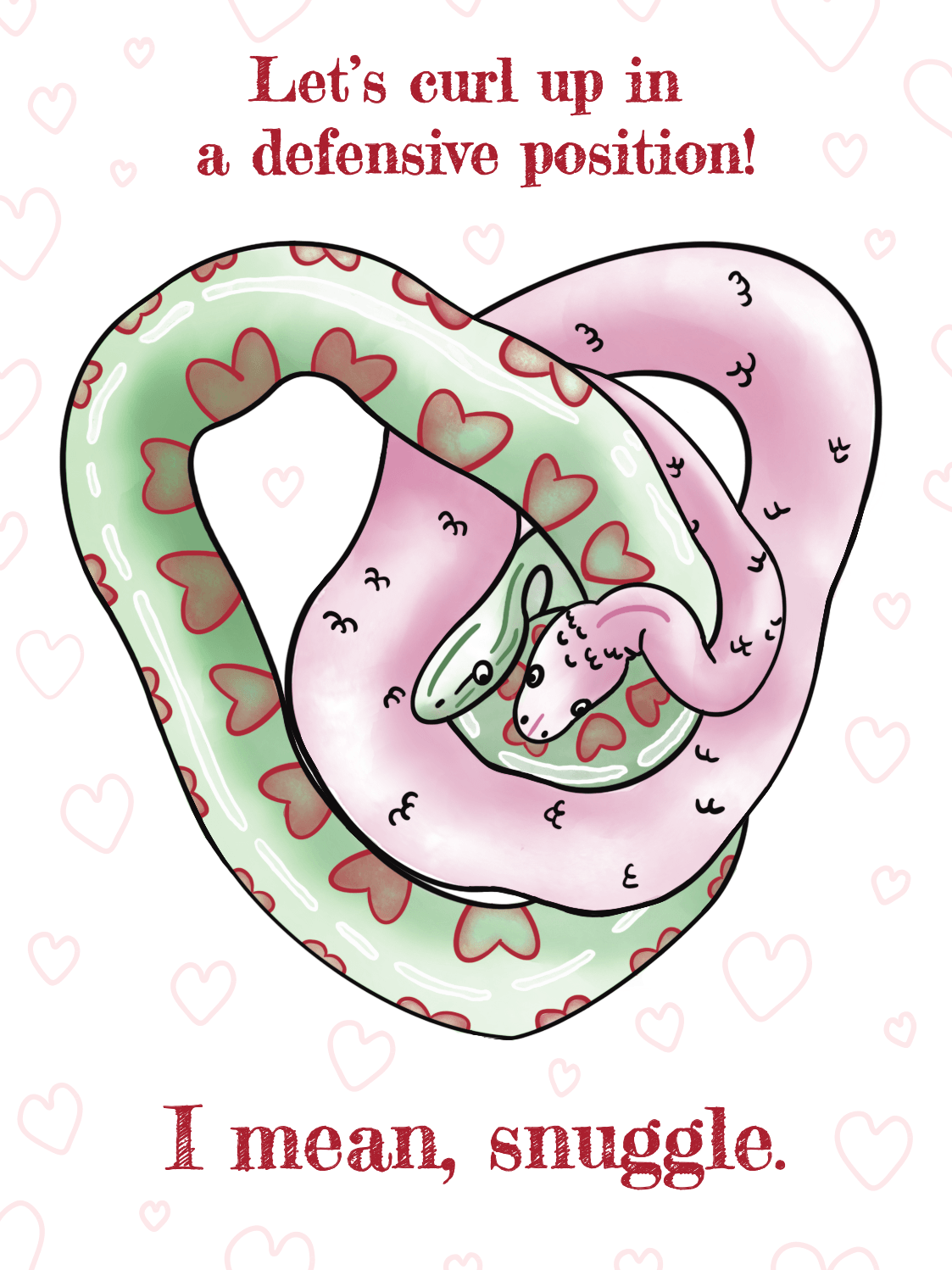 Snakes cuddling valentine