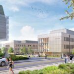 Rendering of an expanded Duffield Hall, set to transform the corner of Hoy and Campus roads by adding over 130,000 square feet of new and renovated space for the School of Electrical and Computer Engineering. Construction begins in 2025, with completion expected in 2027.