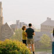 Students stand at the top of the Slope on campus