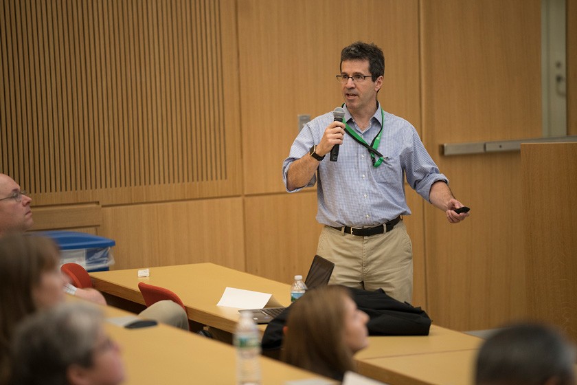 Martin Wiedmann at a 2016 Cornell meeting of the Cornell Center of Excellence for Antimicrobial Resistance, where he talked about the risk of antibiotic-resistant bacteria in the food supply.