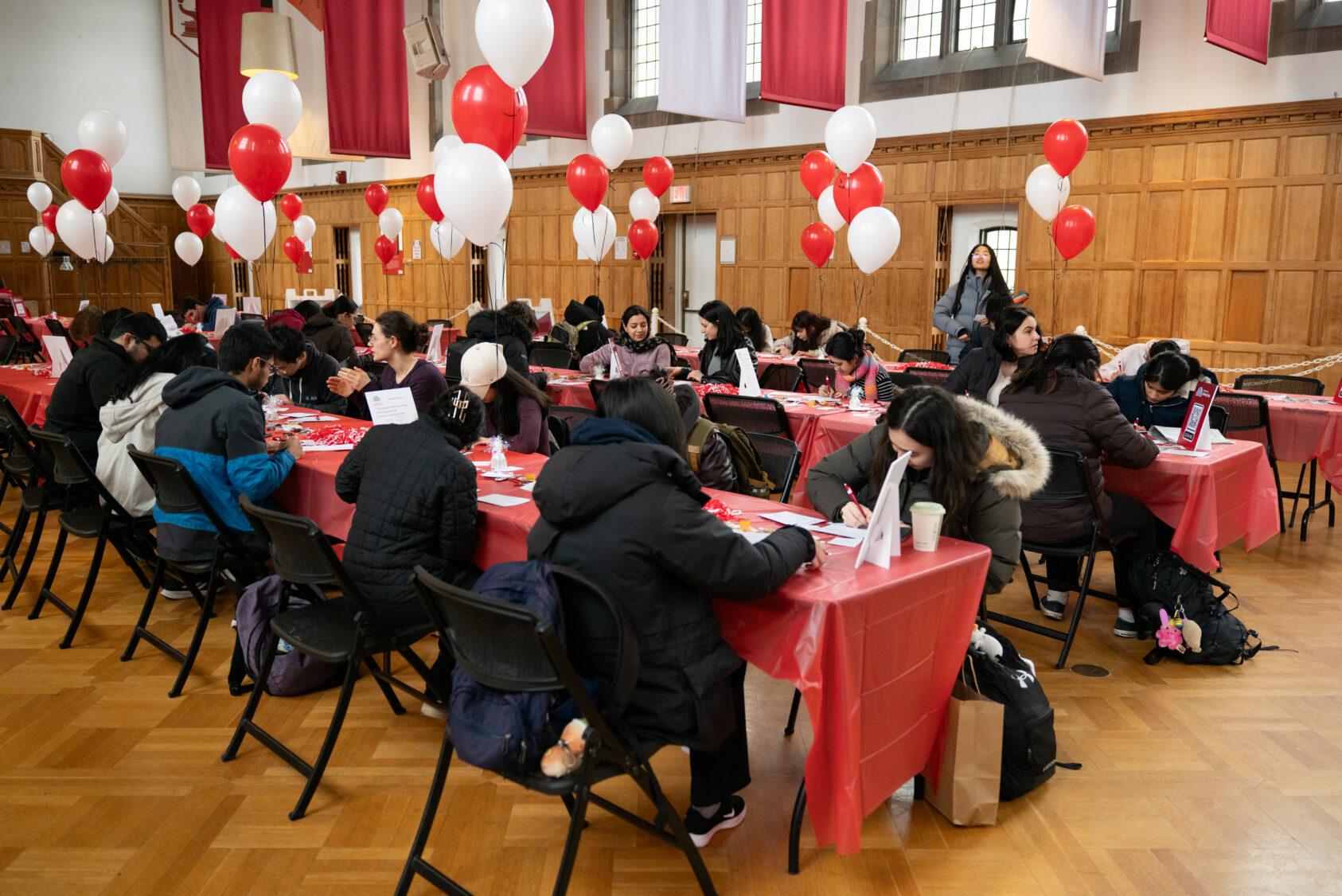Students turned out in force to write thank you postcards for Giving Day donors.