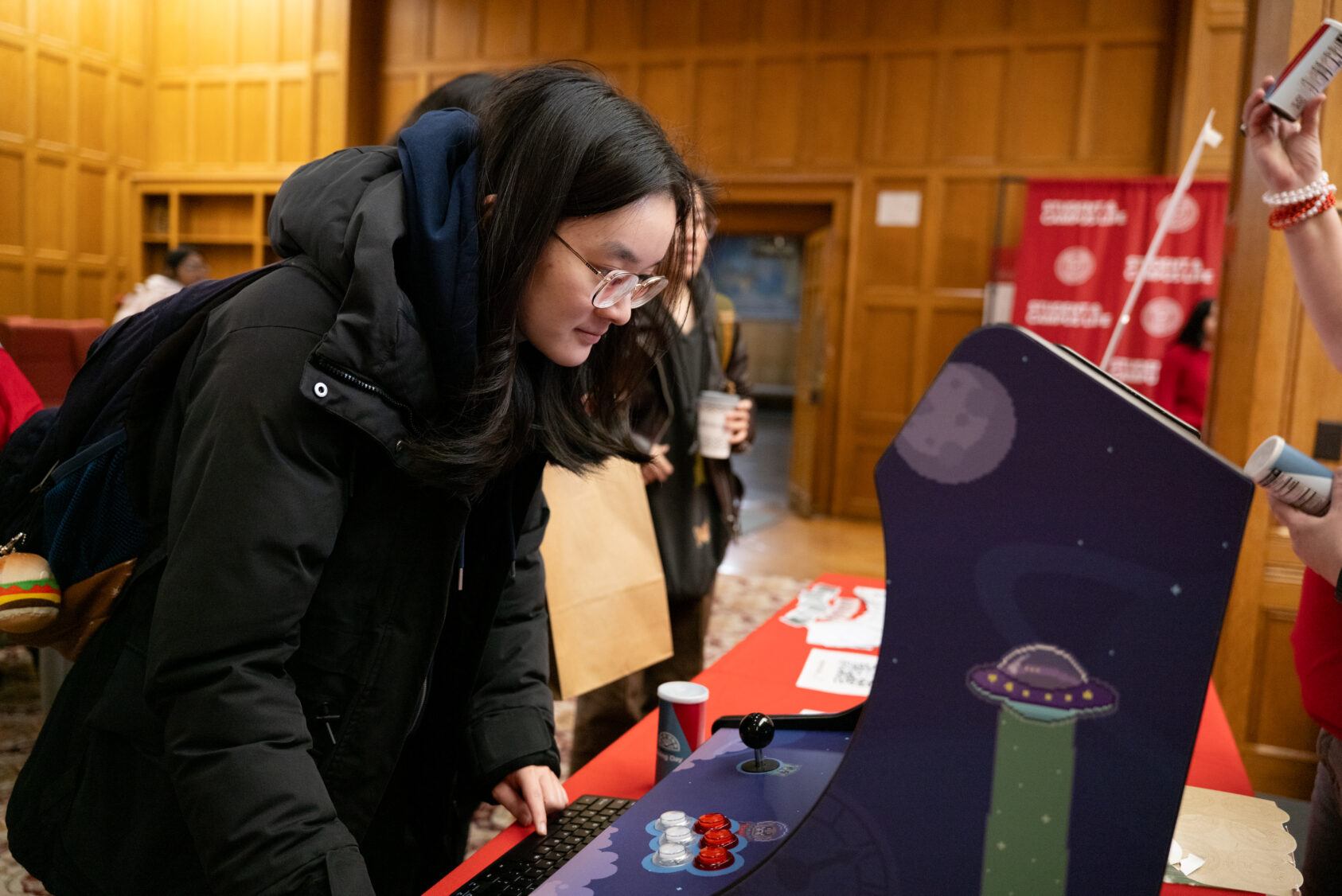 The Giving Day arcade game, Touchdown's Apple Harvest, challenged students to collect the most apples to donate funds to their favorite Cornell causes.