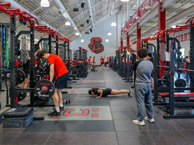 Students working out in a gym