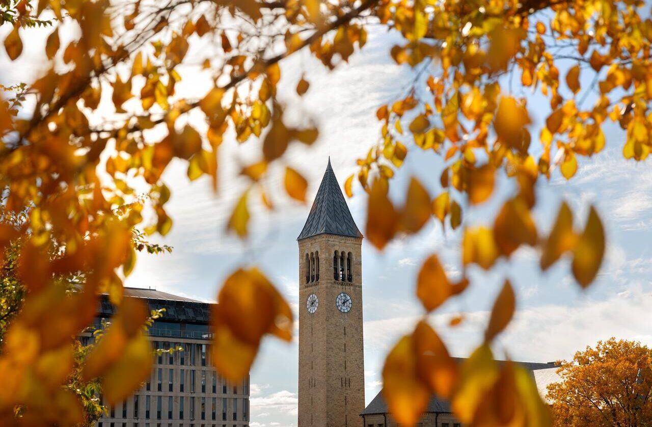 McGraw Tower surrounded by autumn foliage